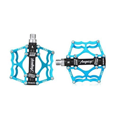 Mountain Bike Pedal : XIONGHAIZI Bicycle pedals Aluminum CNC bearing mountain bike pedals Road bike pedals with 24 skid pins Universal 9 / 16" pedals for BMX / MTB bikes, high quality (Color : Blue)