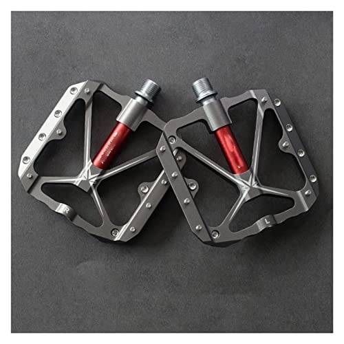 Mountain Bike Pedal : XIWALAI 3 Sealed Bearings Bicycle Pedals Flat Bike Pedals MTB Road Mountain Bike Pedals Wide Platform Accessories Part (Color : Titanium-Red)