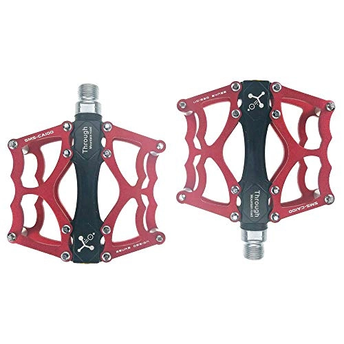 Mountain Bike Pedal : XYXZ Bicycle Platform Flat Pedal Bicycle Bearing Pedals Mountain Bike Pedals Aluminum Alloy Pedals, Red