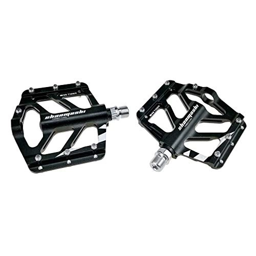 Mountain Bike Pedal : YANBINYA Bike Pedals, Aluminum Alloy With DU Sealed Bearing CNC Machined Cr-Mo and Anti-Skid Pins Bicycle Flat Pedal, For Road Mountain BMX MTB Bikes(Black)