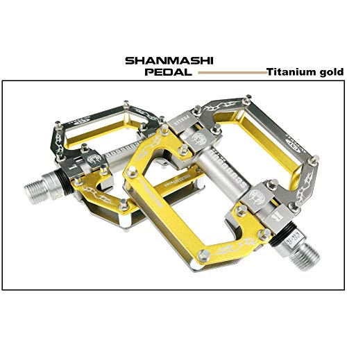 Mountain Bike Pedal : YAzNdom Bicycle Pedal An Aluminum Alloy Durable Skid Mountain Bike Pedal 1 To 7 Suitable For Most Bicycle Color Lightweight Skid (Color : Titanium gold)