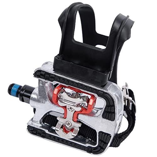 Mountain Bike Pedal : YBEKI Spin Bike SPD Pedals - Hybrid Pedal with Toe Clip and Straps, Suitable for Spin Bike, Indoor Exercise Bikes and All Indoor Bike with 9 / 16" axles