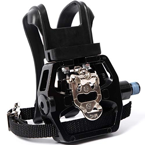 Mountain Bike Pedal : YBEKI Spin Bike SPD Pedals - Hybrid Pedal with Toe Clip and Straps, Suitable for Spin Bike, Indoor Exercise Bikes and All Indoor Bike with 9 / 16" axles. 6 Month Warranty