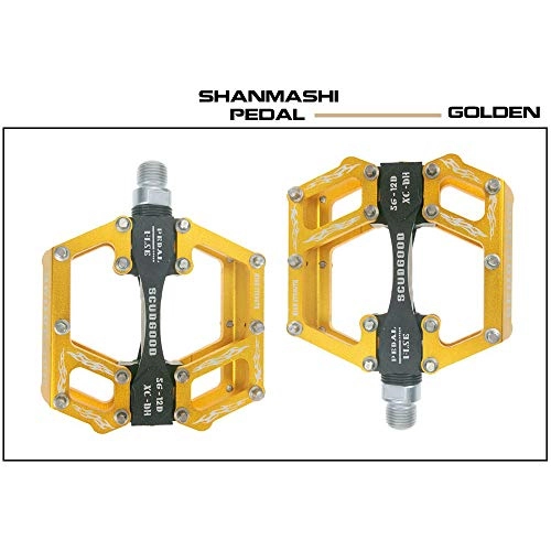Mountain Bike Pedal : YBWEN Bicycle Pedal Mountain Bike Pedals 1 Pair Aluminum Alloy Antiskid Durable Bike Pedals Surface For Road BMX MTB Bike 5 Colors Pedals (Color : Gold)