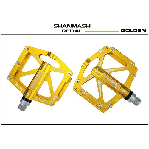 Mountain Bike Pedal : YBWEN Bicycle Pedal Mountain Bike Pedals 1 Pair Aluminum Alloy Antiskid Durable Bike Pedals Surface For Road BMX MTB Bike 6 Colors Pedals (Color : Gold)