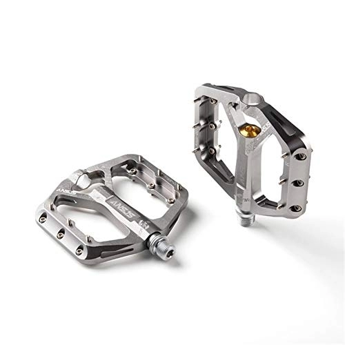 Mountain Bike Pedal : YGLONG Bike Pedals 3 Bearings Mountain Bike Pedals Platform Bicycle Flat Alloy Pedals 9 / 16" Pedals Non-Slip Alloy Flat Pedals Bicycle Pedals (Color : Titanium)