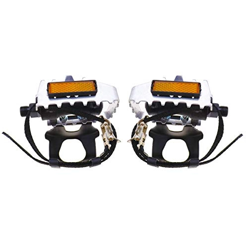 Mountain Bike Pedal : YINETTECH Pair Bicycle Toe Clip Cages Pedals with Strap Belts for Cycling Road Mountain Bike