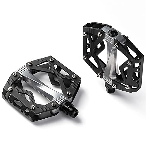 Mountain Bike Pedal : YMBHUO Bicycle Pedals Flat Alloy Pedals Mountain Bike Pedals 9 / 16" Sealed Bearings Pedals Non-Slip Flat Pedals (Color : Black)