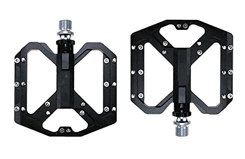 Mountain Bike Pedal : YMBHUO Flat Foot Ultralight Mountain Bike Pedals MTB CNC Aluminum Alloy Sealed 3 Bearing Anti-slip Bicycle Pedals Bicycle Parts (Color : BLACK)