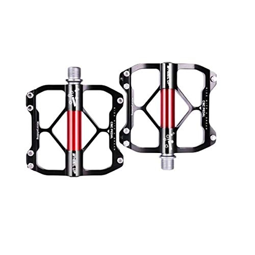 Mountain Bike Pedal : YNuo 3 Bearings Mountain Bike Pedals Platform Bicycle Flat Alloy Pedals 9 / 16" Pedals Non-Slip Alloy Flat Pedals Bicycle accessories for a comfortable ride. (Color : Black red)