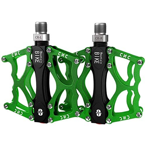 Mountain Bike Pedal : YSHUAI 3 Palin 9 / 16 Inch Mountain Bike Pedals Easy To Install, 1-Pair Lightweight Bicycle Flat Pedal, Aluminum Alloy Anti-Skid Durable Bicycle Pedal Sealed Bearing Pedals, Green