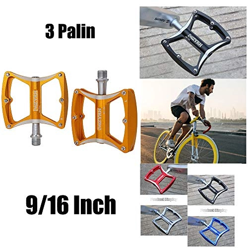 Mountain Bike Pedal : YSHUAI Durability Bike Pedals Mountain 1-Pair Bicycle Pedal Lightweight Aluminum Alloy Anti-Skid Durable Bike Pedal 3-Palin 9 / 16 Inch Screw Thread Sealed Bearing Bicycle Pedals, Gold