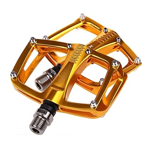 Mountain Bike Pedal : YUN Mountain Bike Pedals MTB Bicycle Flat Pedals, Mountain Bike Pedal With Removable Anti-Skid Nails Lightweight Road Cycling Bicycle Pedals (Color : Gold)