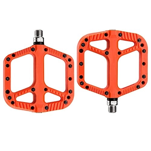 Mountain Bike Pedal : YUN Mountain Bike Pedals MTB Bicycle Flat Pedals, Mountain Bike Pedal With Removable Anti-Skid Nails Lightweight Road Cycling Bicycle Pedals (Color : Orange)