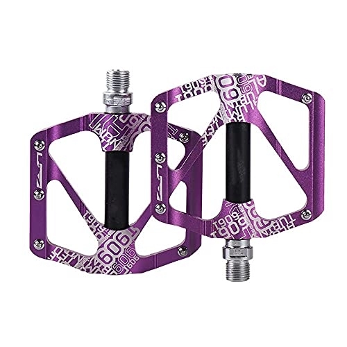 Mountain Bike Pedal : YUN Mountain Bike Pedals MTB Bicycle Flat Pedals, Mountain Bike Pedal With Removable Anti-Skid Nails Lightweight Road Cycling Bicycle Pedals (Color : Purple)