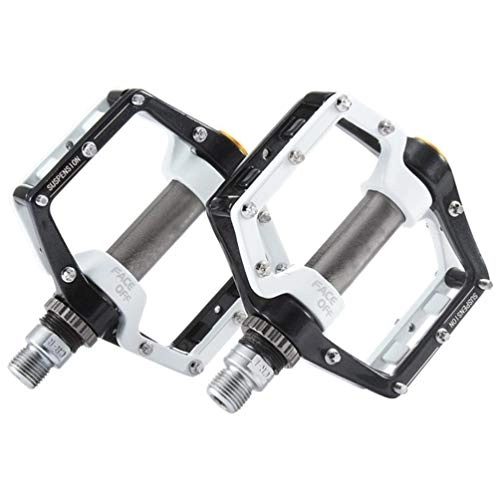 Mountain Bike Pedal : YUONG Bike Pedals, Aluminum Alloy Metal Platform Bicycle Pedals bearing Shock Absorption Bicycle Cycling Pedals for Mountain And Road Non-Slip Pedals MTB Bike Pedals 1 Pair, Black / White