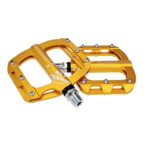 Mountain Bike Pedal : YuYzHanG Bicycle Pedal Mountain Bike Pedal 1 Pair Of Aluminum Alloy Non-slip Durable Pedal Surface Road 7 Colors Non-slip Flat Pedal (Color : Gold)