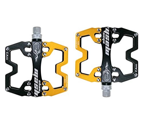Mountain Bike Pedal : Yuzhijie Bicycle pedals, mountain bike pedals, flat pedals, large pedals, non-slip pedal nails, Gold