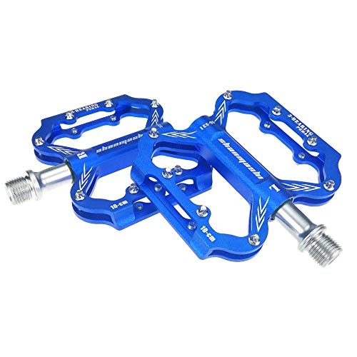 Mountain Bike Pedal : Yuzhijie Bicycle three-bearing aluminum alloy foot pedal mountain bike pedal flat comfortable foot pedal, Blue