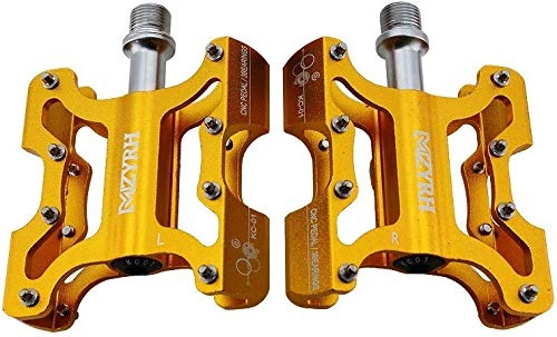 Mountain Bike Pedal : YZ Bike Pedal, Aluminum Pedal, Bicycle Three Palin Pedal Non-Slip Bearing Ankle Suitable for Mountain Bike Road Vehicles Folding Etc, Gold