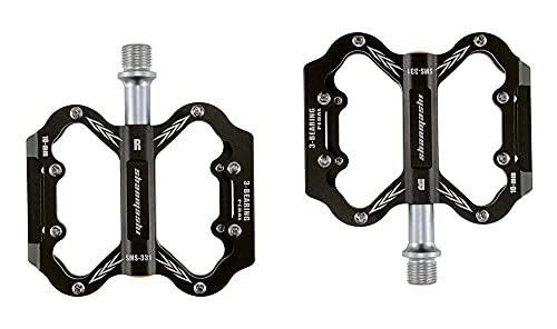 Mountain Bike Pedal : YZGSBBX 1 pair of ultralight bicycle pedal aluminum alloy mountain bike road bike seal 3 bearing Pedals (Color : Black)