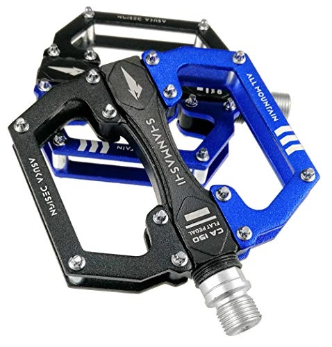Mountain Bike Pedal : YZGSBBX Bicycle pedal non slip CNC aluminum alloy bearing road and mountain bike riding pedal Pedals (Color : CA150 Black blue)