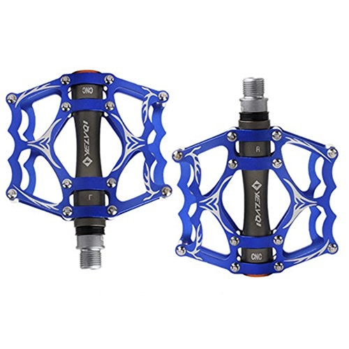 Mountain Bike Pedal : YZRCRKBicycle Pedal Mountain Bike Bearing Aluminum Pedal High Light Road Bike Anti-skid Pedal Bicycle Accessories Black Blue Orange Red Green (Color Black) (Color : BLUE)