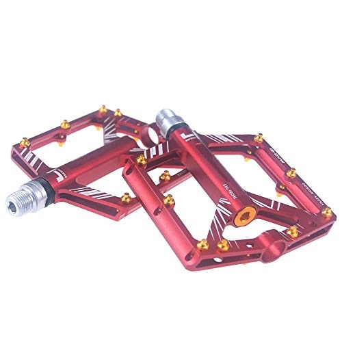 Mountain Bike Pedal : YZT QUEEN Bicycle Pedal, Aluminum Alloy Bicycle Pedal 9 / 16 Inch 4 Spindle Bearing High Strength Non-Slip Flat Mountain Bike Road Bike Pedal, red