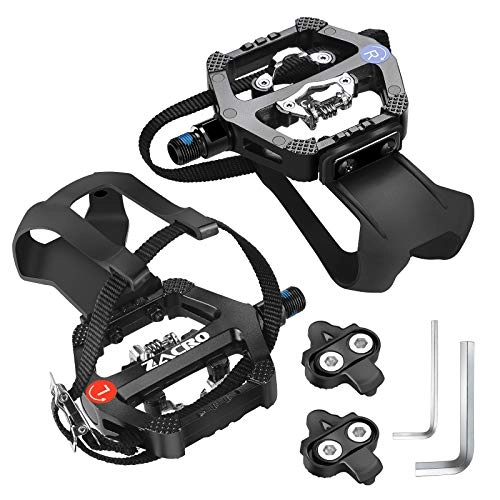 Mountain Bike Pedal : Zacro Bike Pedals with Clips and Straps, 9 / 16-Inch Alloy Bicycle Pedals, SPD Pedals Compatible Spin Bike Pedals for Mountain Bike, Exercise Bike, Spin Bike and Outdoor Bicycles