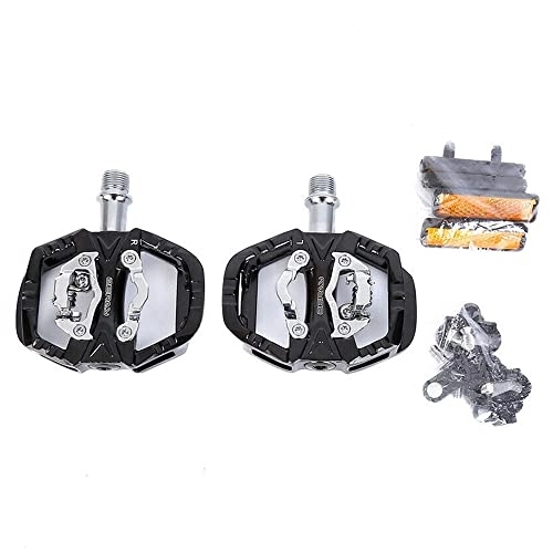 Mountain Bike Pedal : ZERAY MTB Pedals Aluminum SPD Flat Dualuse Self-locking Mountain Bike Pedals with Clips ZP-109S Reflective Bicycle Accessories