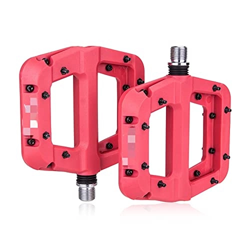 Mountain Bike Pedal : ZHANGQI jiejie store MTB Bike Pedals Non-Slip Nylon Fiber Mountain Bike Pedals Platform Bicycle Flat Pedals 9 / 16 Inch Cycling Accessories (Color : Red)