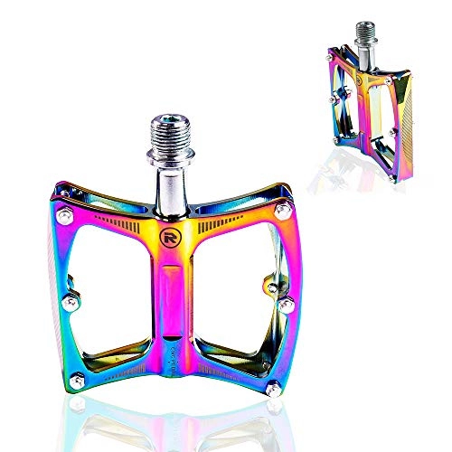 Mountain Bike Pedal : ZHIPENG Bicycle Cycling Bike Pedals, Aluminum Alloy Bearings, Non-Slip Cool And Colorful Pedals, Wider Area, Better Support, More Labor-Saving Riding, Suitable for Mountain Bikes, Road Bikes
