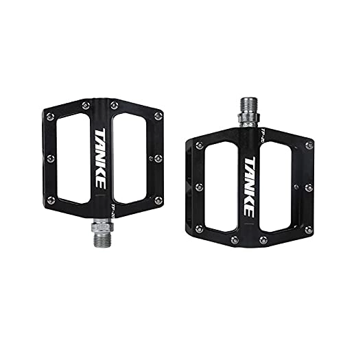Mountain Bike Pedal : zjyfyfyf Alloy Bike Pedals 9 / 16 Inch Spindle Bearing High-Strength Non-Slip Large Flat Platform For Mountain Bike Road Bicycle (Color : Black)