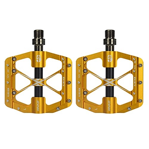 Mountain Bike Pedal : zjyfyfyf Bike Pedals Mountain Road In-Mold CNC Machined Aluminum Alloy MTB Cycling Cycle Platform Pedal (Color : Gold)