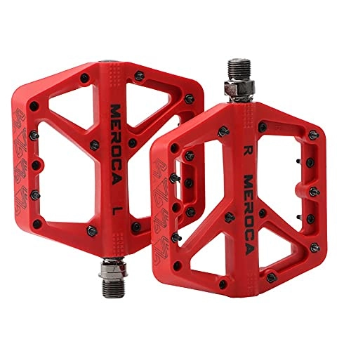 Mountain Bike Pedal : zjyfyfyf MTB Pedals 9 / 16” With 10pcs Anti-Slip Pins Mountain Bike Pedals Ultra Strong Road Bike (Color : Red)