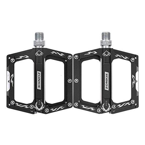Mountain Bike Pedal : ZONKIE Bike Pedals, Mountain Bicycles Pedals Flat Aluminum Alloy Platform Sealed Bearing Axle (black)
