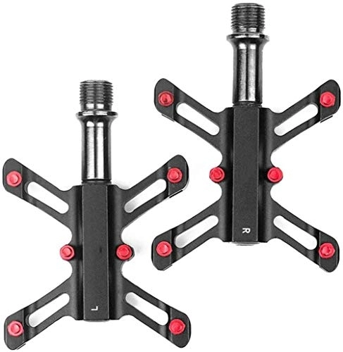 Mountain Bike Pedal : ZOOENIE 1 Pair Bicycle Aluminium Pedals Road Bike Palin Pedals Folding Car Bearing Pedals / Simple and Durable Three Palin X-shaped Pedals / Black
