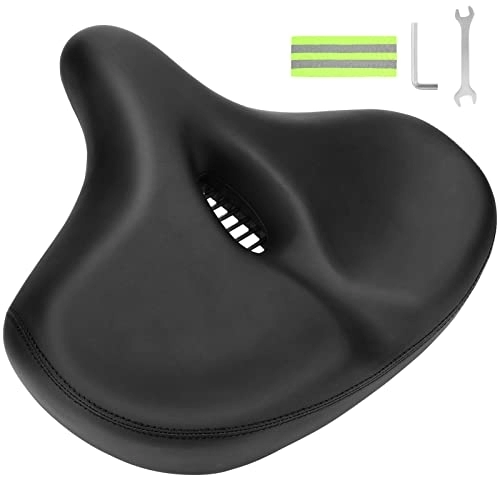 Mountain Bike Seat : 12.8 x 11.4'' Wide Bike Seat, Yideng Bicycle Saddle Comfortable Bike Saddle for Men Women Shock-Absorbing Bicycle Seat Cushion with Reflective Strip and Installation Tool for Indoor Outdoor Bikes
