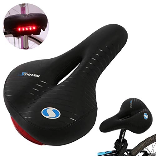 Mountain Bike Seat : 3 Mode LED Tail Light Bike Seat, Dual Shock Absorbing Bicycle Saddle Ball Ergonomics Comfortable Relief Suspension Mountain Memory Foam Padded Breathable Waterproof Breathable Safety Fit Most bike