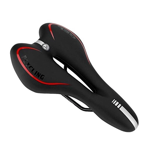 Mountain Bike Seat : ACEACE Bicycle Saddle MTB Mountain Bike Bicycle Cycling Silicone Non-slip Saddle Seat Gel Cushion Seat Super Soft Wide Saddle (Color : RED)
