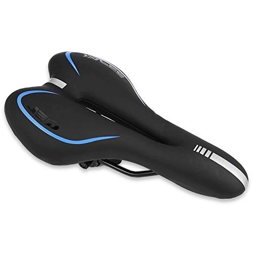 Mountain Bike Seat : ACEACE GEL Reflective Bicycle Saddle PVC Fabric Soft Mtb Cycling Road Mountain Bike Seat Bicycle Accessories (Color : Black Blue)