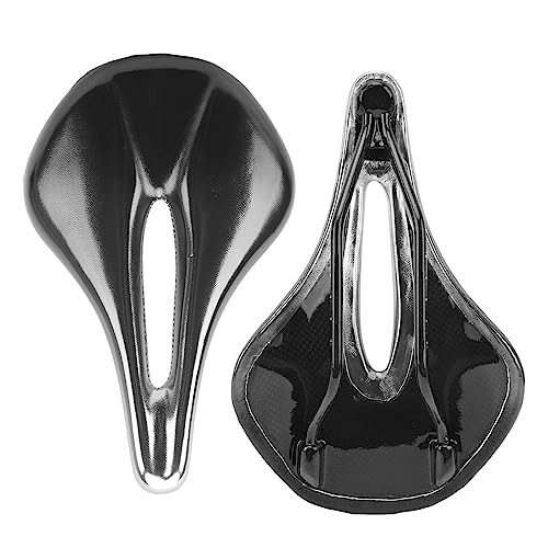Mountain Bike Seat : Acouto Bike Saddle Soft Shock Absorbing Breathable Hollow Replacement Bicycle Cushion for Mountain Road Bikes (Black Silver)