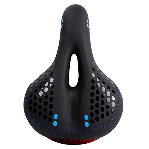 Mountain Bike Seat : Adesign Bike Seat, Foam Padded Leather Bicycle Saddle for Men Women Everyone, with Taillight, Waterproof, Soft, Breathable, Fit MTB, Most Bikes, (Color : Blue)