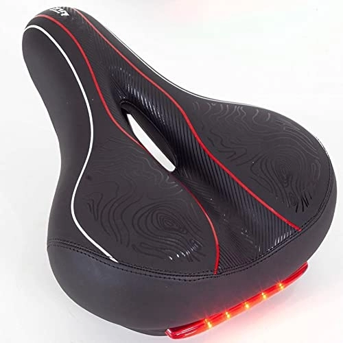 Mountain Bike Seat : AFEBOO Bike Seat Cushion with Warning Tail Light Mountain Bicycle Saddle Waterproof Leather Thick Silicone Cycle Seat Shock Absorber Comfortable Soft Wide Mat, Red