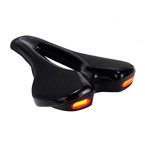 Mountain Bike Seat : AFEBOO Bike Seat with Rear Light Rechargeable Battery Mountain Bicycle Saddle Breathable Gel Comfortable Soft Cushion for Men Women Road Exercise Cycle, Black