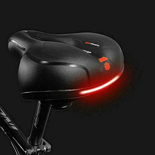 Mountain Bike Seat : Alecony Bike Seat, Comfortable Replacement MTB Road City Bicycle Hollow Saddle Cushion with Reflective Band, Universal Suspension Wide Soft Padded Mountain Bike Saddle, Waterproof & Shock Absorbing