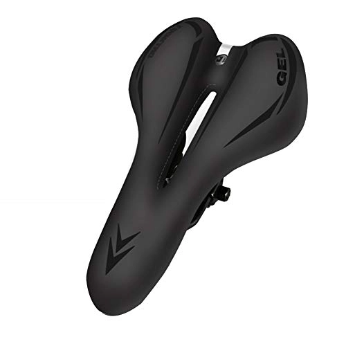 Mountain Bike Seat : ALGWXQ Bicycle Seat Bicycle Saddle Thick Silicone Mountain Bike Seat Damping Bow PVC Material Cozy Reflective Strip Hollow And Breathable (color : Black, Size : 28x16cm)