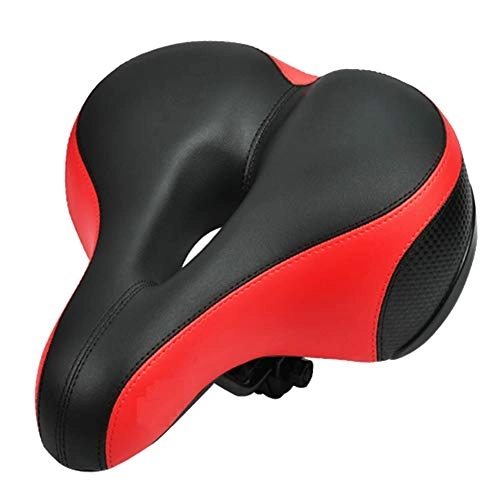 Mountain Bike Seat : ALGWXQ Bicycle Seat Cushion Mountain Bike Shock Absorption Decompression Hard Spring Reflective Strip Soft And Comfortable Breathable Hollow Design Thicken (color : Red, Size : 20x27cm)