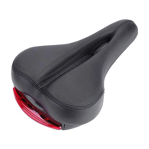 Mountain Bike Seat : Alomejor Bike Taillight Saddle Shockproof Breathable Leather Cushion Seat 3 Lighting Modes Mountain Road Bike Bicycle Accessories