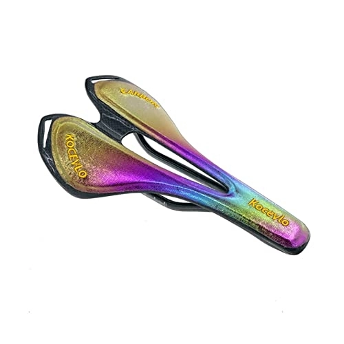 Mountain Bike Seat : AMEPRO Full Carbonfiber Leather Fiber Road Mountain Bike Saddle Seat Cushion Carbon Bicycle Discoloration Cycling Accessories bicycle saddle (Color : Multicolor)